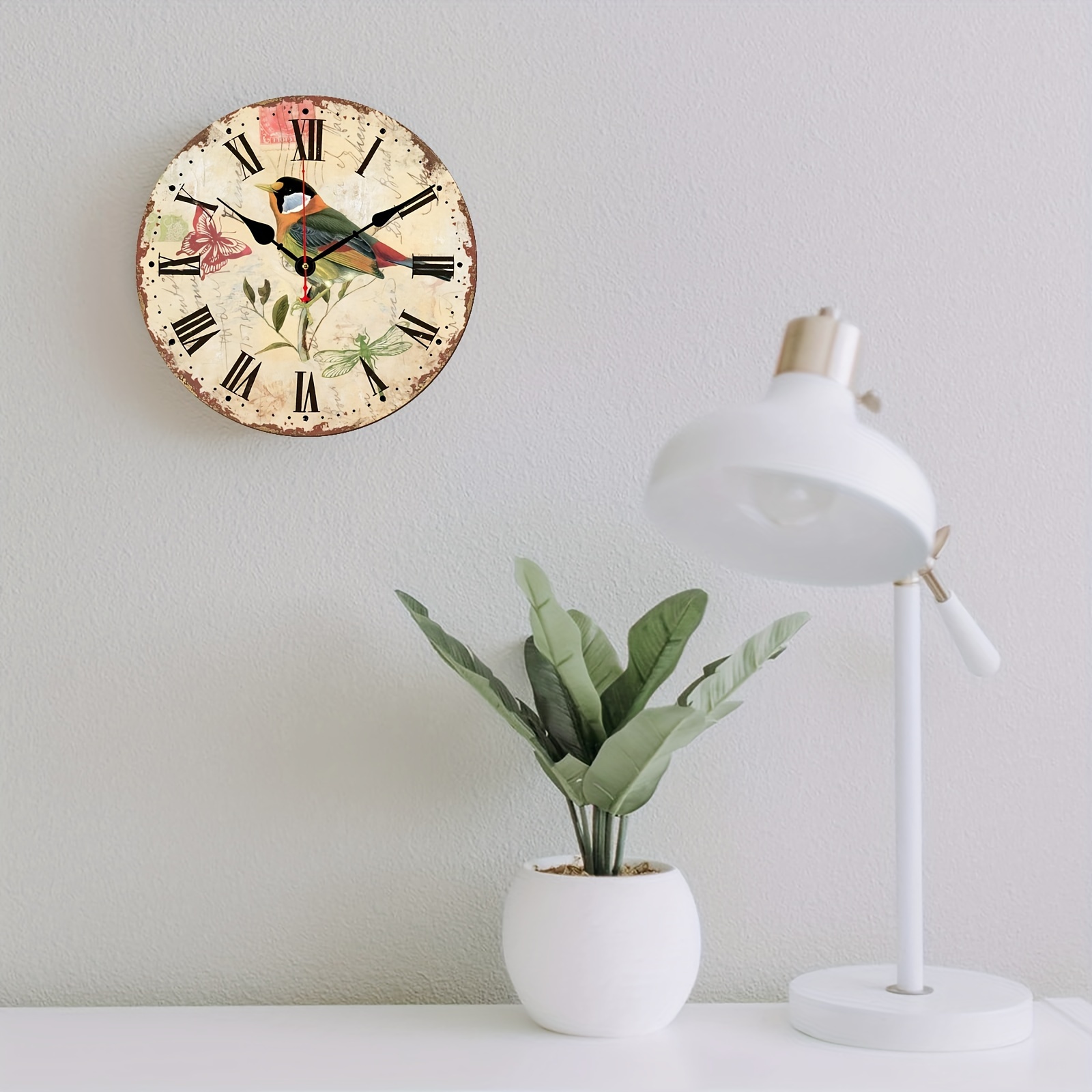 Reloj de pared vintage con diseño de girasoles de 12 pulgadas, funciona con  pilas, reloj de pared de madera con números romanos, silencioso, sin