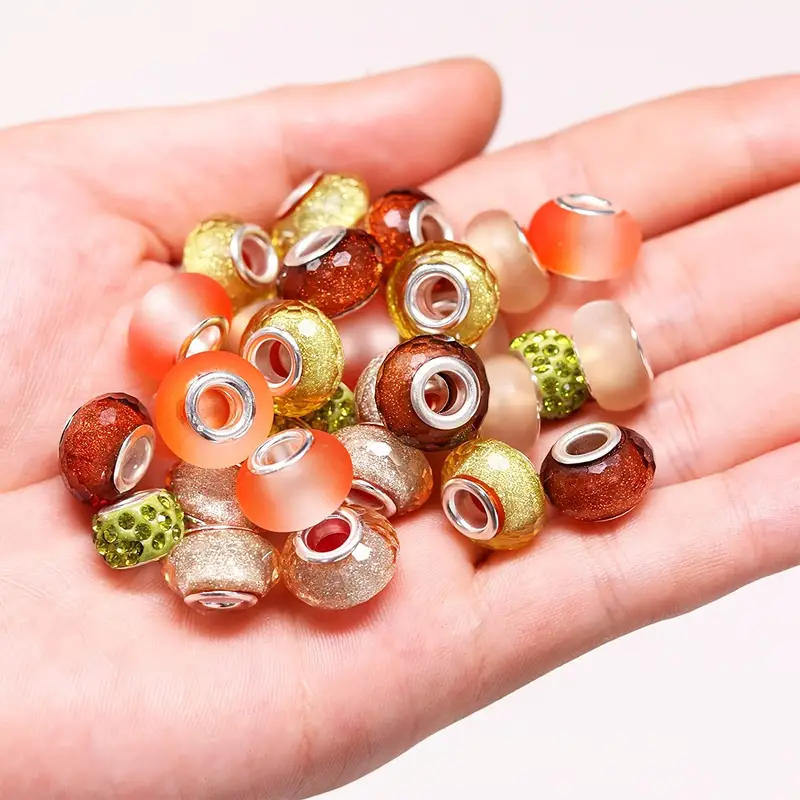 24 Assorted European Large Hole Beads Metal Spacer Beads Diy - Temu