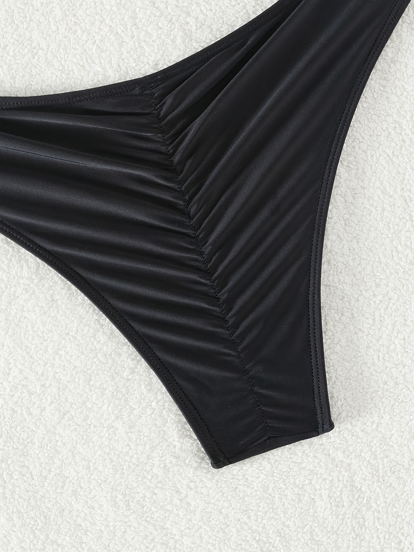 Ruched Solid Black Bikini Bottoms High Cut Stretchy Sexy Temu