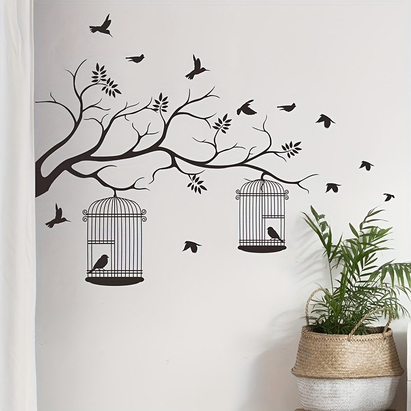 1 St Creative Wall Sticker Black Branch Birdcage - Temu Sweden