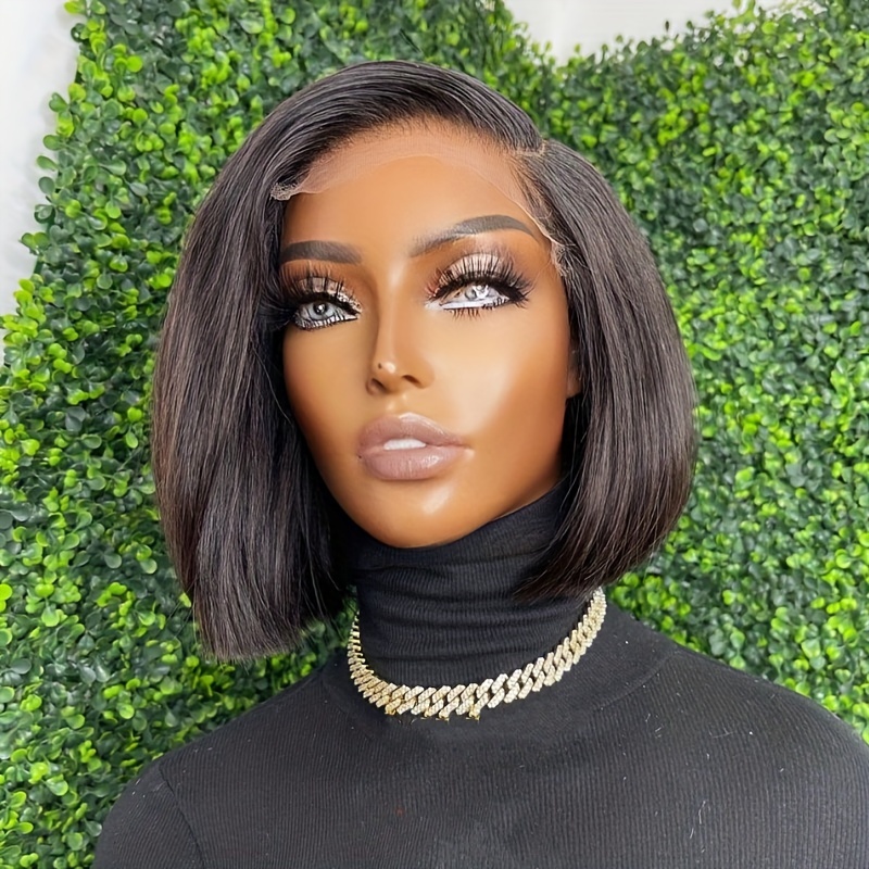 180 Density 4x4 Lace Closure Wig Natural Color Straight Short Bob Human Hair Wig Pre Plucked Transparent Lace Closure Wig For Women