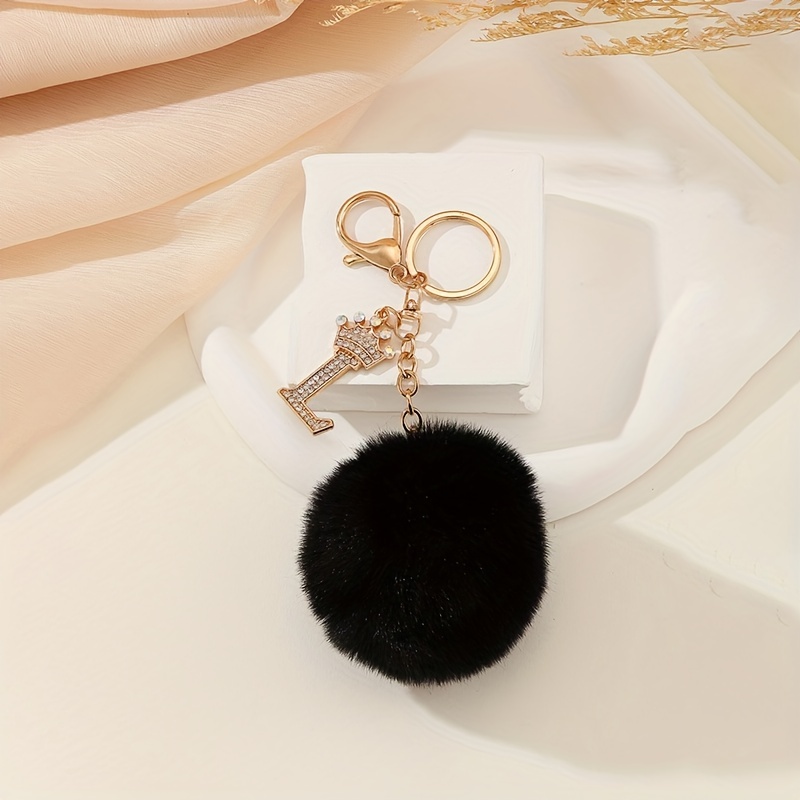 Rhinestone Letter/Initial Pom Pom Keychain/Bag Charm