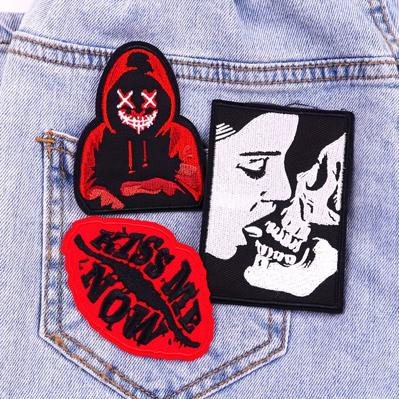 Punk Sun Moon Skeleton Embroidered Iron-On Patches for Clothes