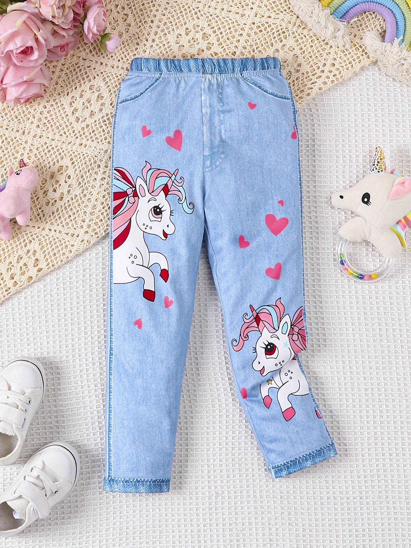 Kitten Heart Print Fashion Girls' Imitation Denim 3d Print - Temu