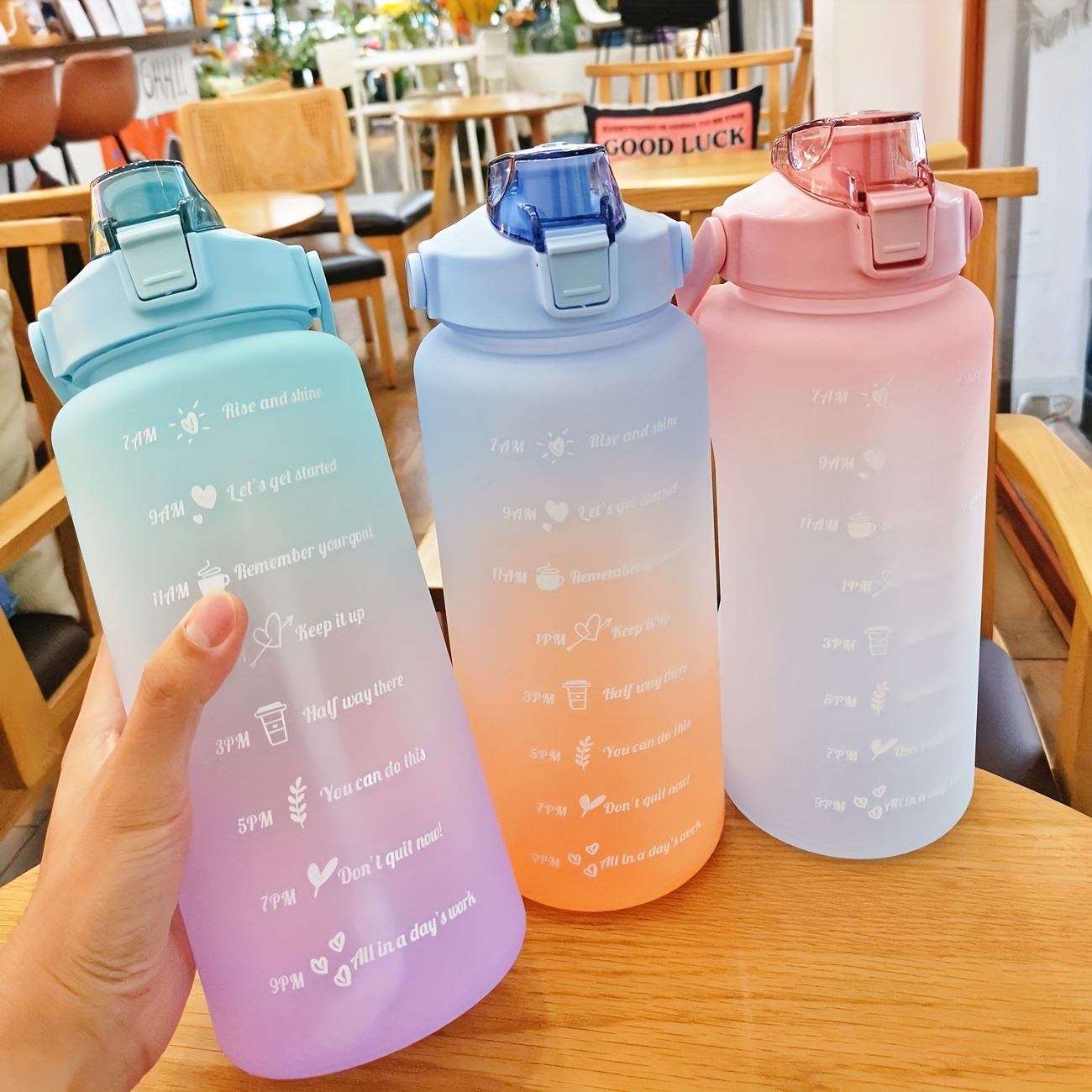 2000ml Motivational Gradient Water Bottle With Time Marker And Straw Handle  - Portable, Leakproof Sports Water Cup For Outdoor Activities, Gym, Fitnes