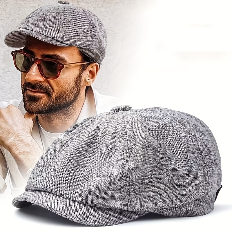 1pc mens linen breathable flat cap gatsby newsboy hats for summer