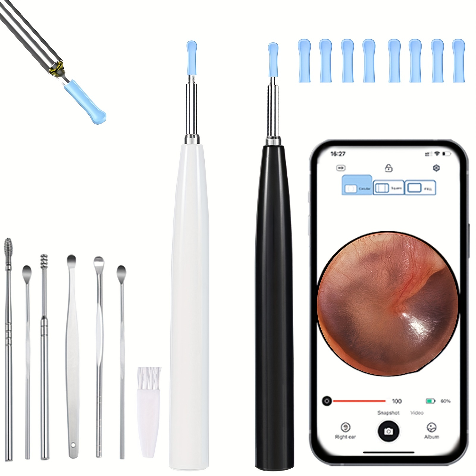 LMECHN Ear Wax Removal Kit 1920P HD, Wifi Ear Cleaner Camera Diameter 3mm,  Earwax Remover Tool with 6 Ear Spoon, Ear Camera with