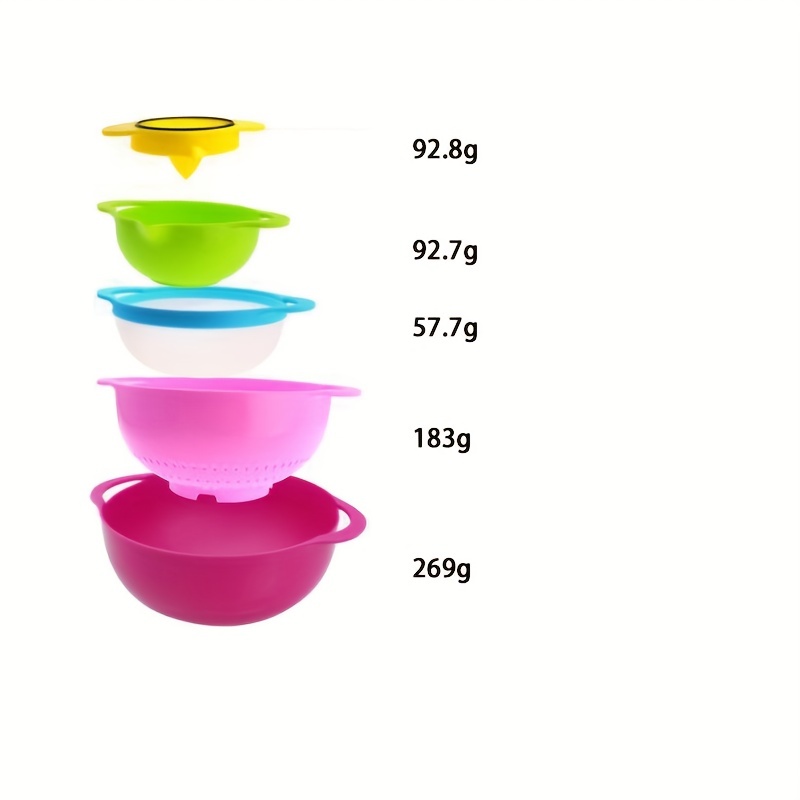 8PCS Plastic Mixing Bowl Set, includes 2 Mixing Bowl, 1 Colander