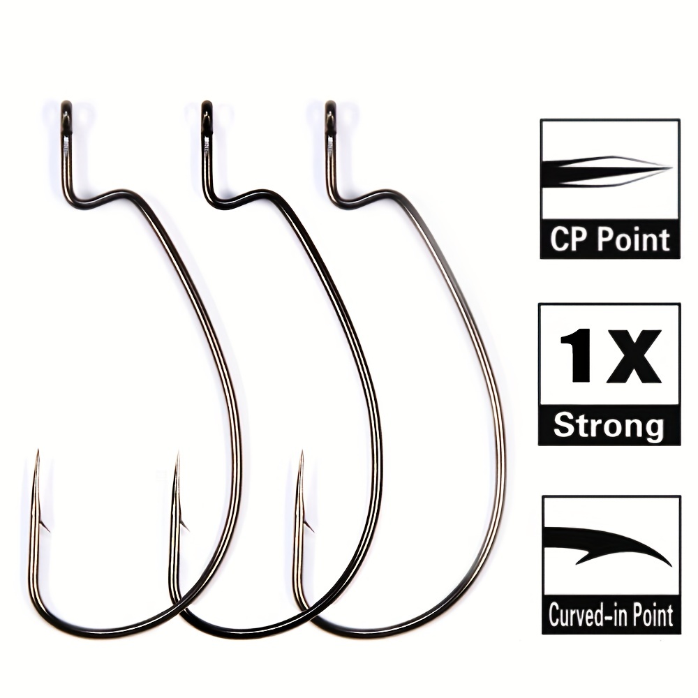 8# 4/0# Thin Wire Offset Ewg Worm Hook With Big Rings Carbon - Temu