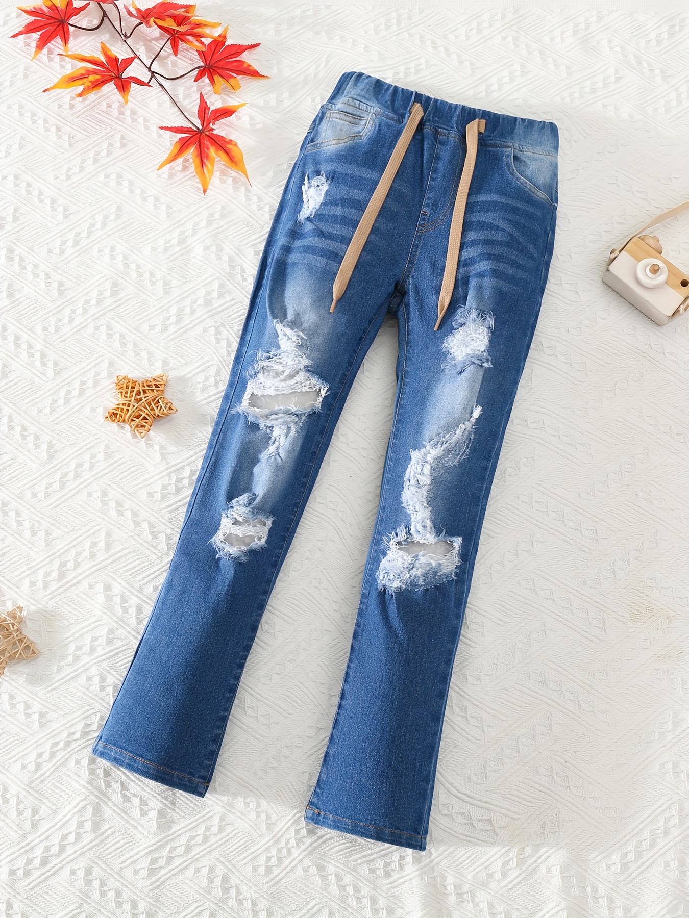 Girls Ultra Skinny Stretchy Jeans Teens Ripped Trousers - Temu