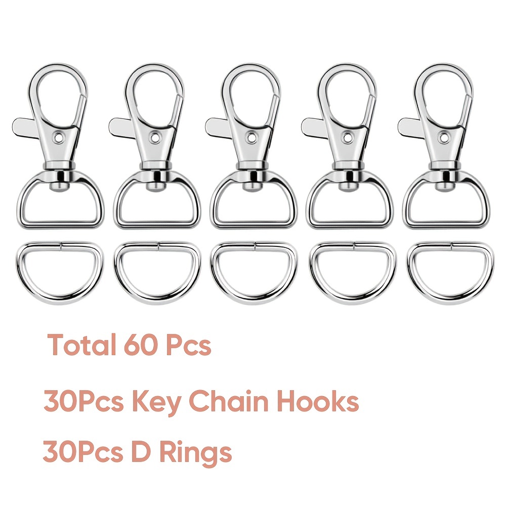 60pcs Swivel Snap Hooks And D Rings For Lanyard And Sewing Projects 1 Inch