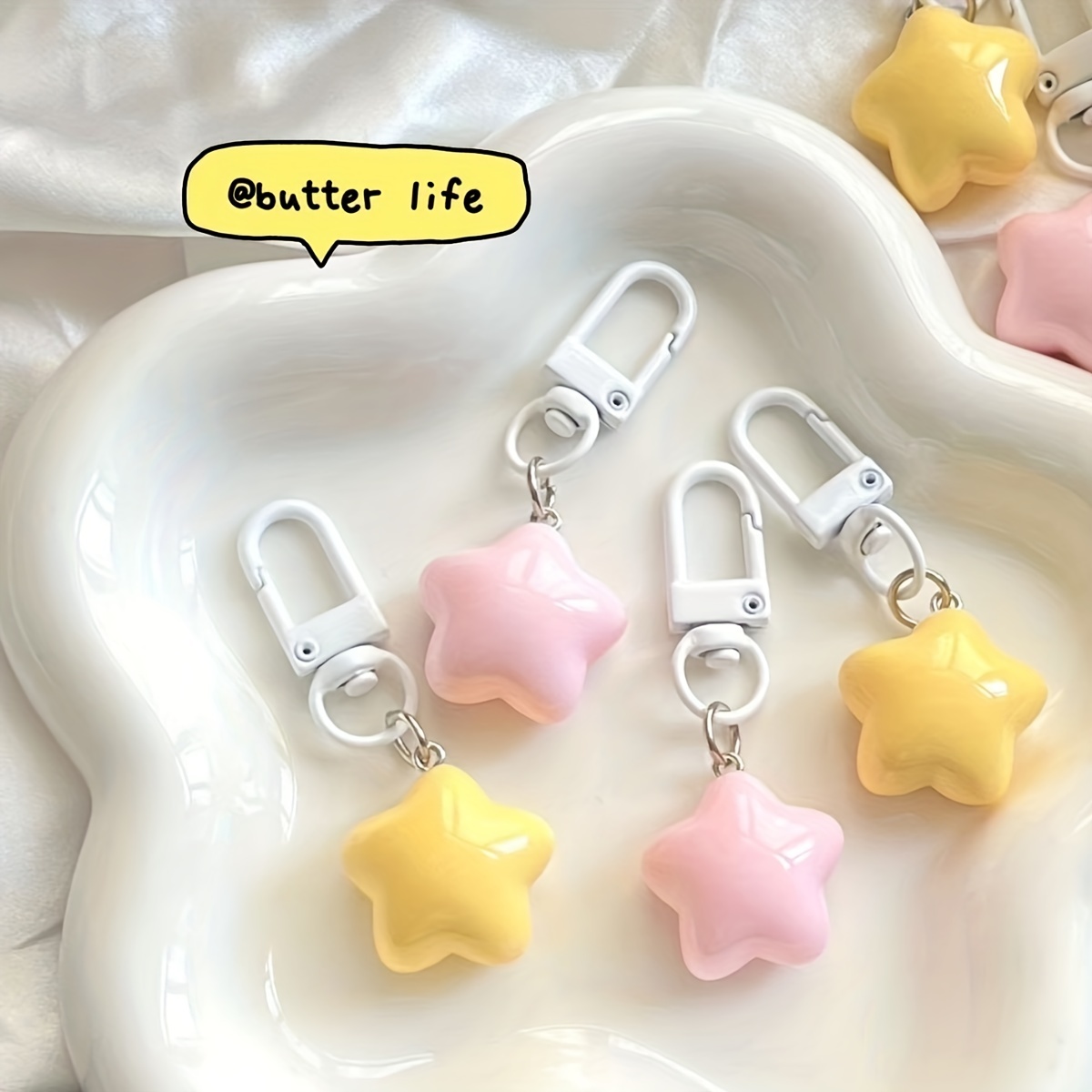 Yellow Star Keychain Pink Heart Backpack Pendant