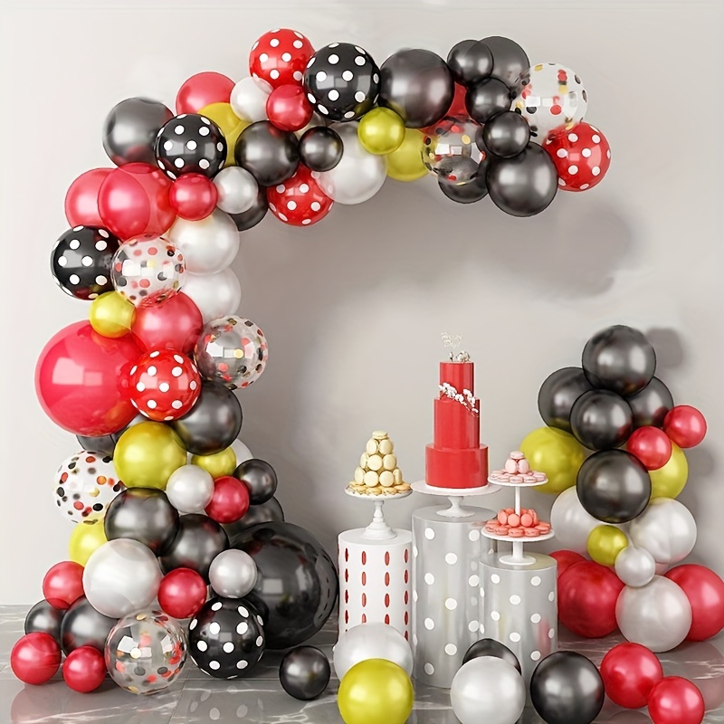 Fournitures de fête d'anniversaire Mickey Mouse pour décorations  d'anniversaire sur le thème de la souris, ballons rouges, noirs, jaunes,  bannière «