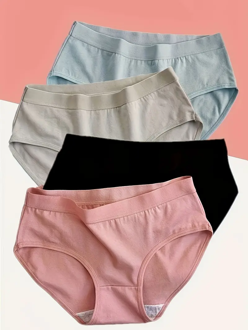 4pcs Simple Solid Briefs, Comfy & Breathable Stretchy Intimates Panties,  Women's Lingerie & Underwear
