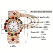 rhinestone decor quartz bracelet watch elegant round pointer analog cuff bangle watch gift for mothers day valentines day details 3
