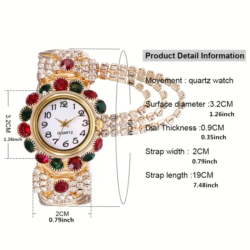 rhinestone decor quartz bracelet watch elegant round pointer analog cuff bangle watch gift for mothers day valentines day details 3