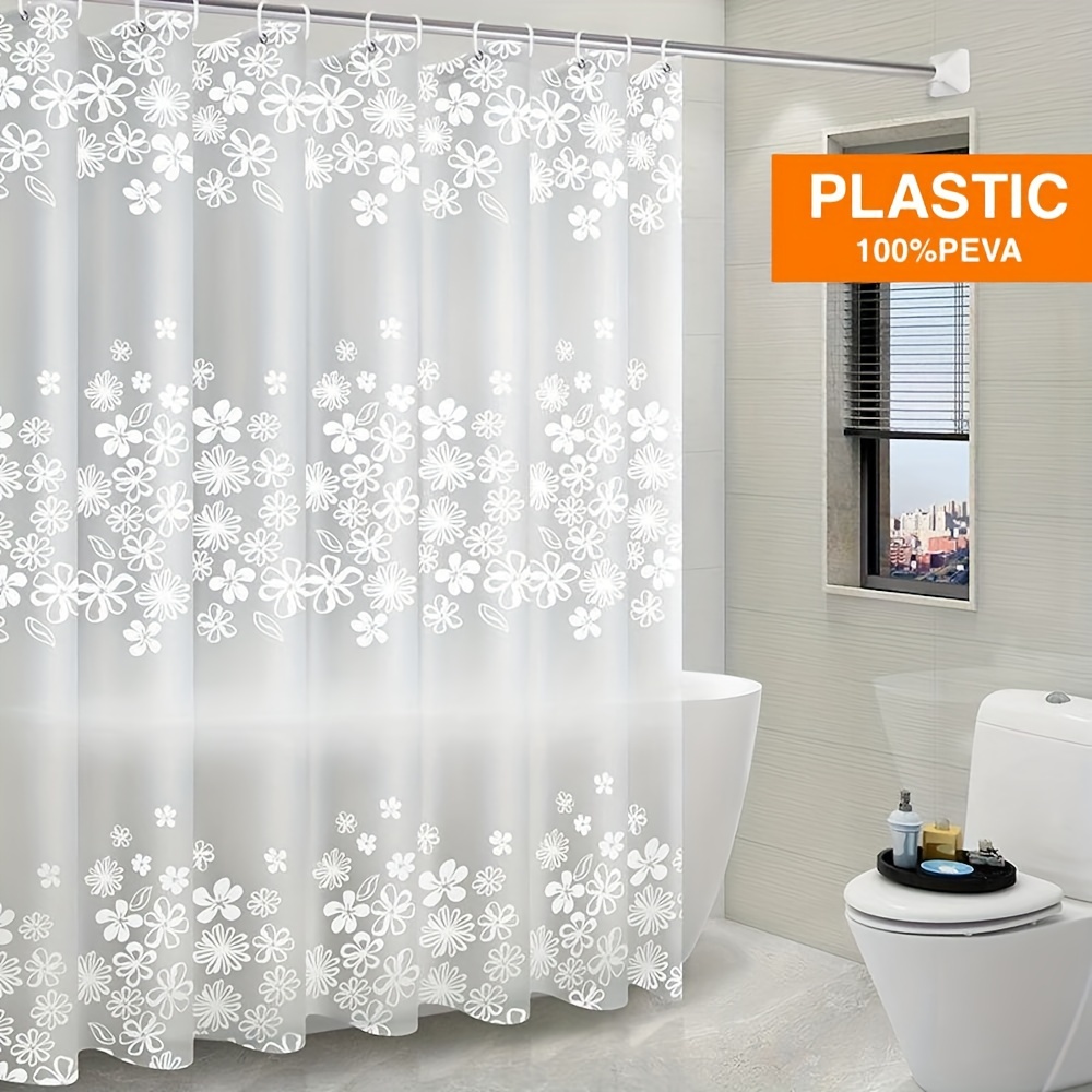 Floral Transparent Shower Curtain Waterproof Peva Shower - Temu Canada