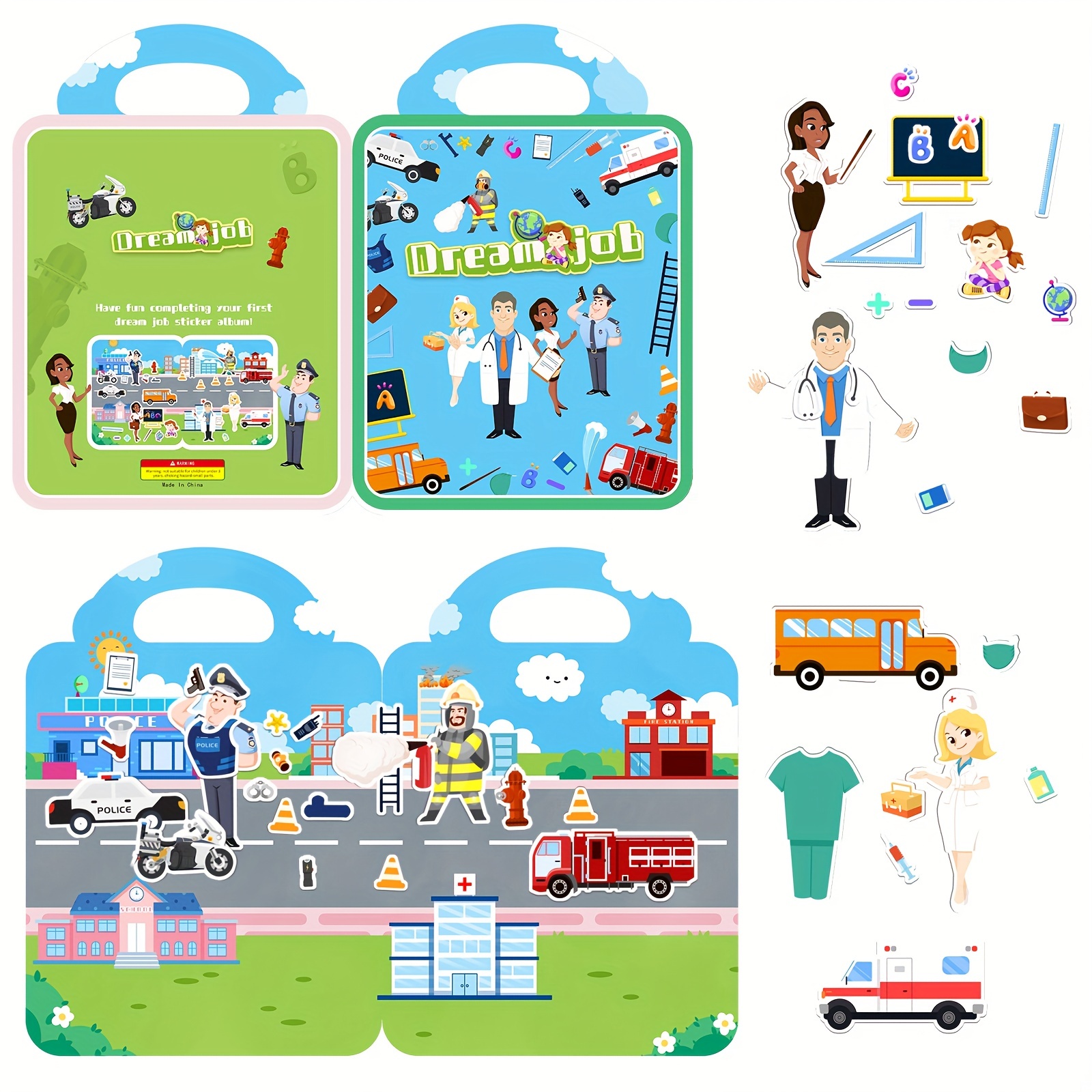  Sinceroduct Kids Sticker Set Book - Travel The World Theme  Craft, Education in Play Activity, 300+ Reusable Puffy Stickers, Dress-up  Food Match 3D Stickers for Toddlers, Airplane Activity, Keep Busy. 