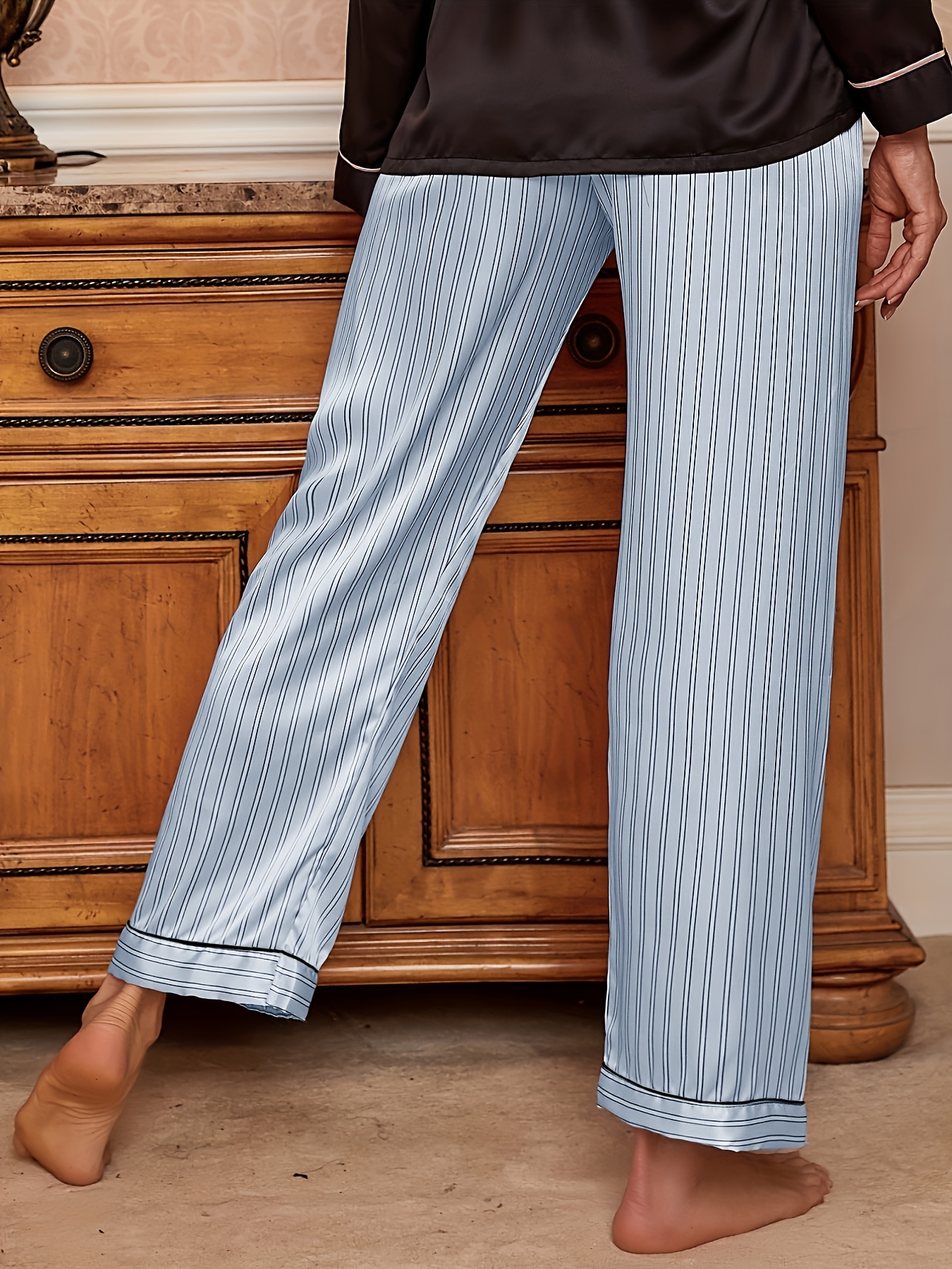 Striped Bow Sleep Bottoms Casual Cozy Home Sleep Pants - Temu