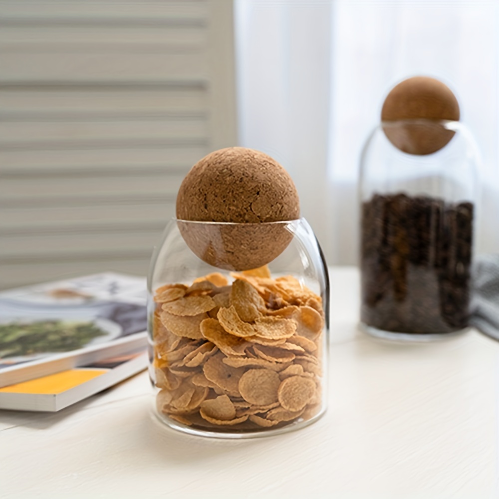 Glass Food Storage Canister With Airtight Cork Lid, Clear Food