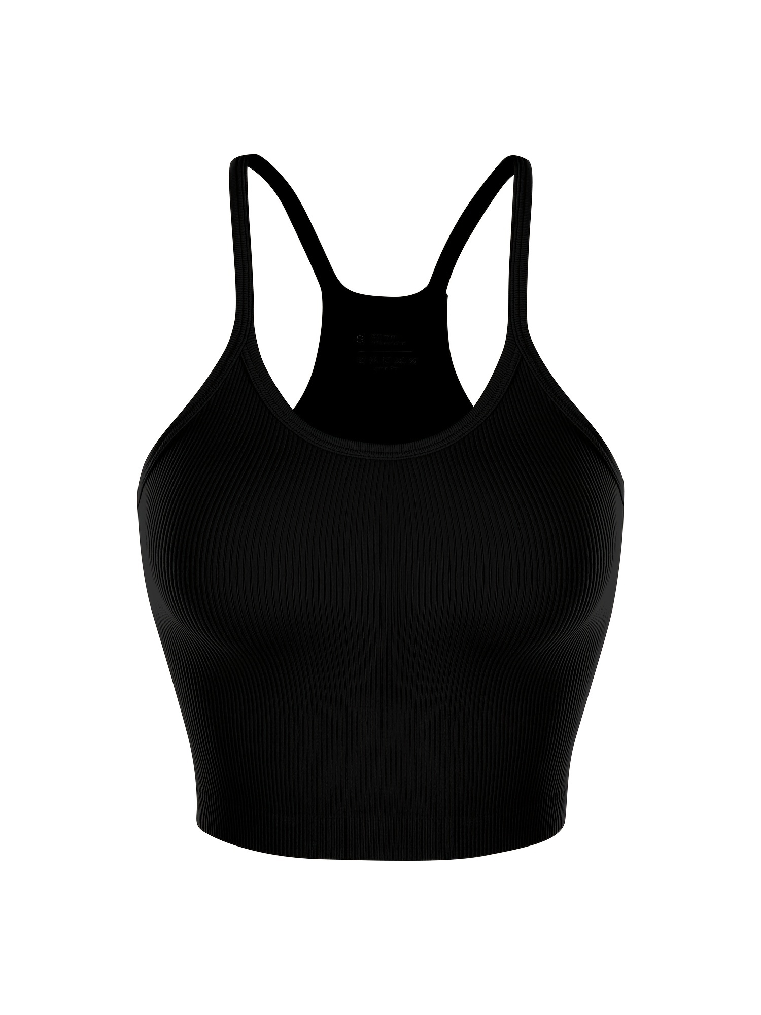 Seamless Ribbed Sports Bra For Women, Crop Tops Racer Back Tank Top,  Longline Workout Yoga Bra, Halter Neck Cropped Casual Top, No Pading Vest