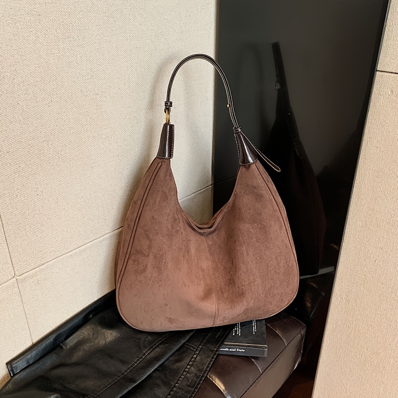 Suede Leather Large Capacity Shoulder Bag Vegan Leather Hobo 