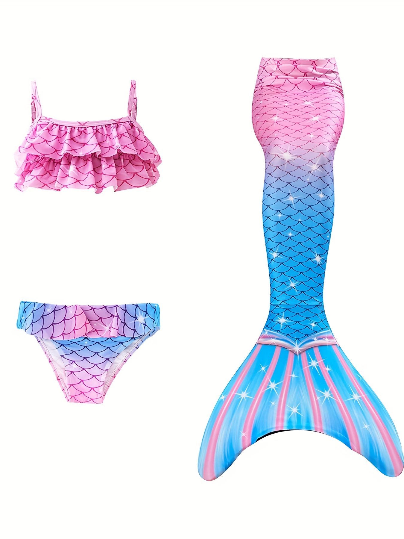 Girl's Mermaid Swimsuit Bikini Set Mermaid Tail Glitter Fish - Temu