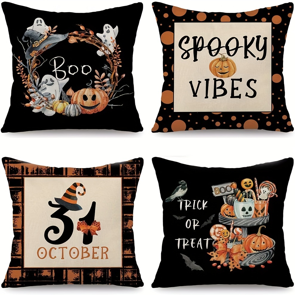 4pcs Halloween Throw Pillow Covers 18x18 Inches Ghost Pumpkin ...