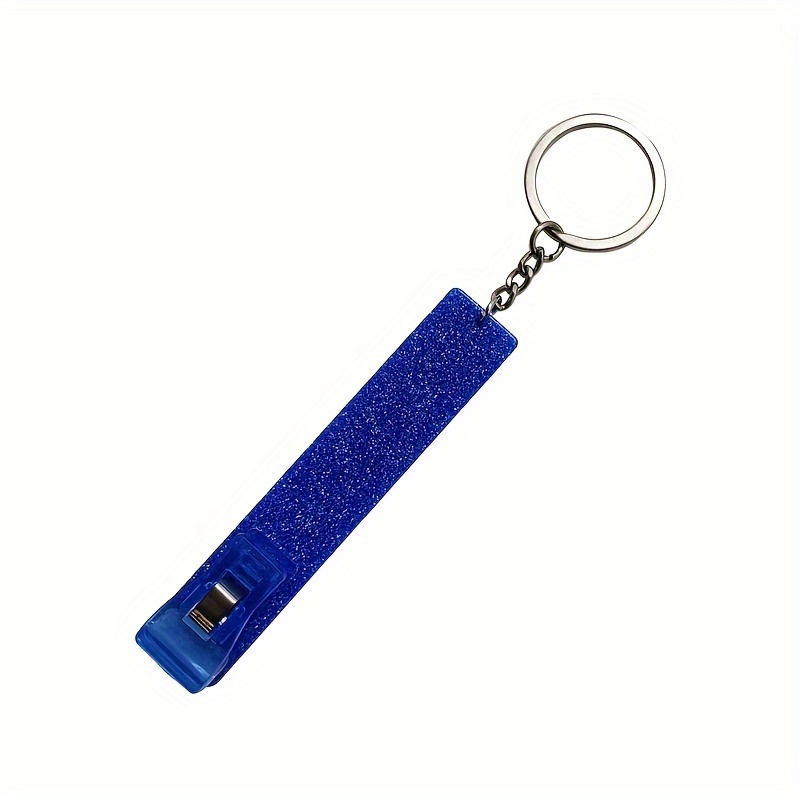 ATM credit card grabber for long nails keychain w/ PomPom (Blue w