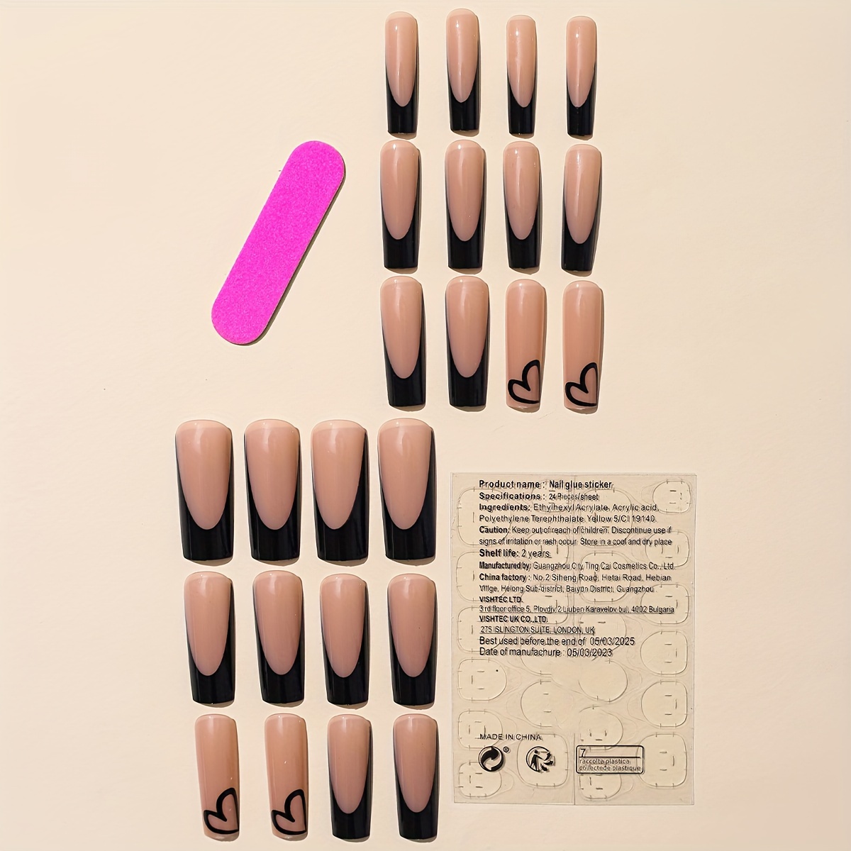 24 PCS of Long Water pipe shape Coffin shape Wear nails Press on