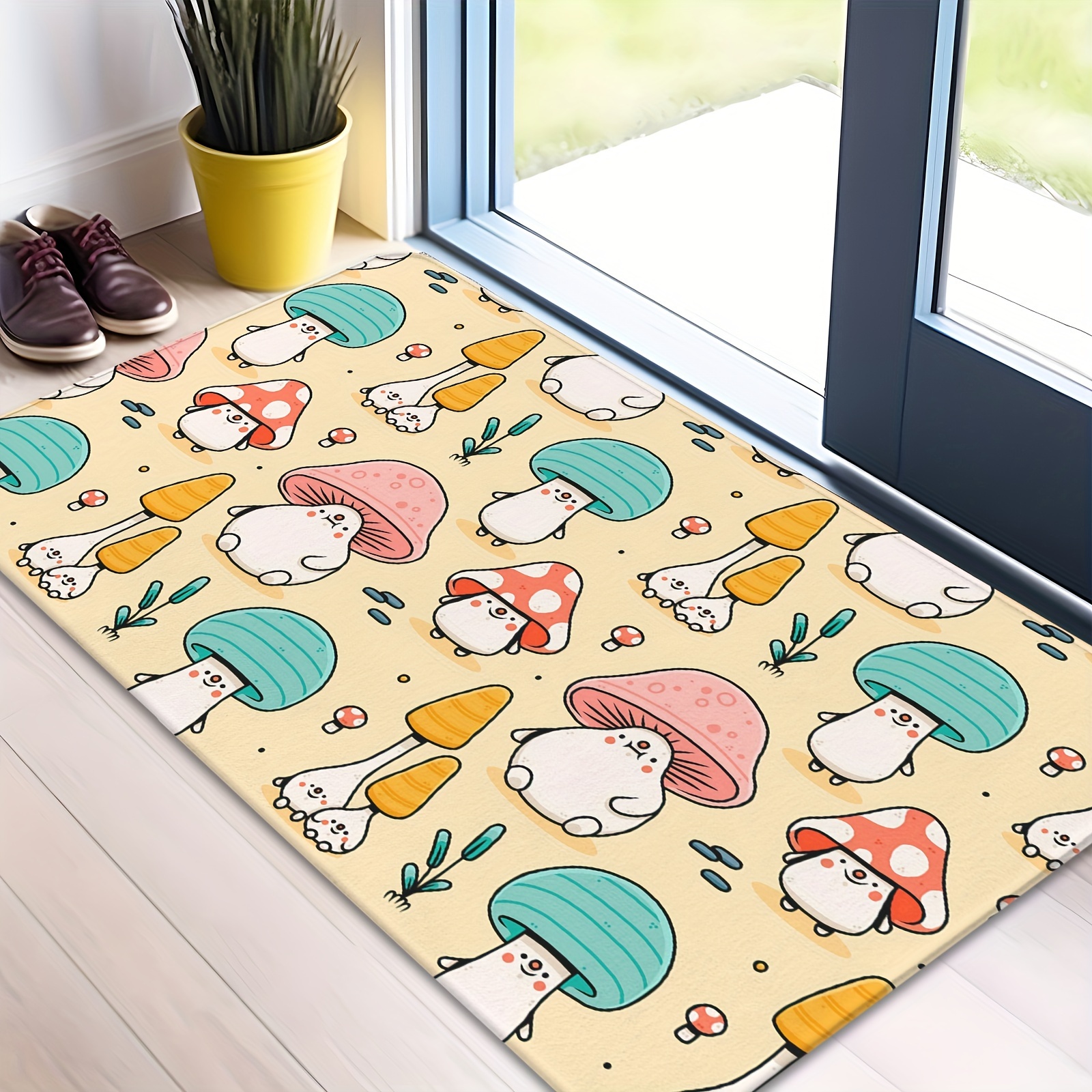 Mushroom Doormats, Indoor Outdoor Non Slip Mat, Durable Washable