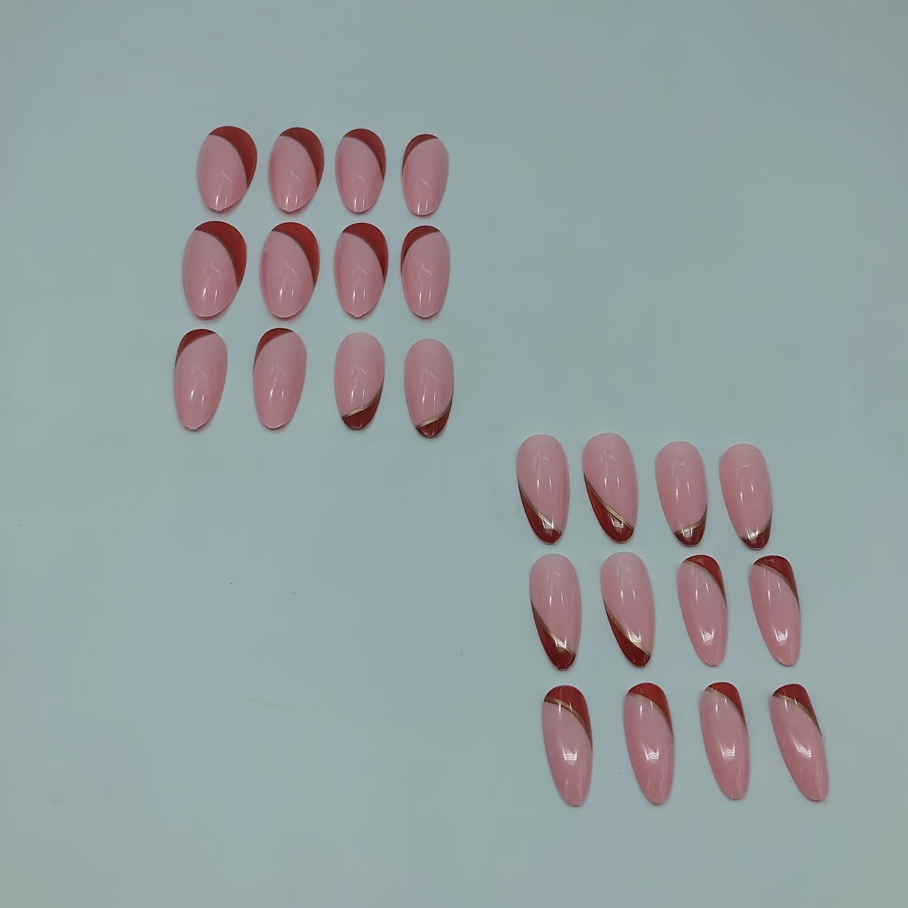 24pcs medium long almond shape false nails pinkish fake nails red french tip fake nails french nail art set for nail art diy details 1