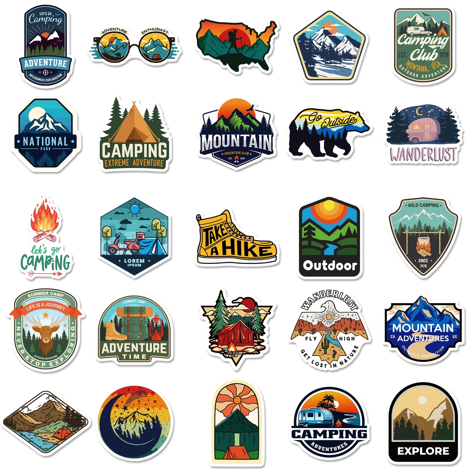 Waterproof Outdoor Hiking Camping Adventure Stickers for Water Bottle  Laptop Computer Tumbler Cup 107pcs, Vinyl Outdoorsy Wilderness Nature  Travel Stickers Pack for Adult Men Women Teens Boy Girl Kid 