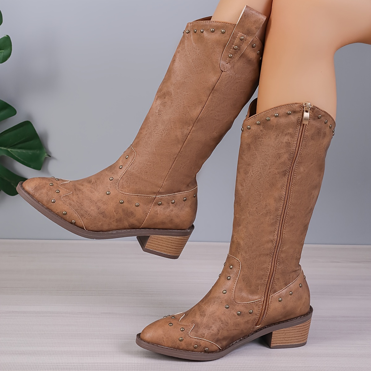 Botas De Invierno Para Mujer Largas De Ante - Botas De Equitación Sobre La Rodilla Con Cuña, Cálidas Y Forradas Para Otoño E Invierno