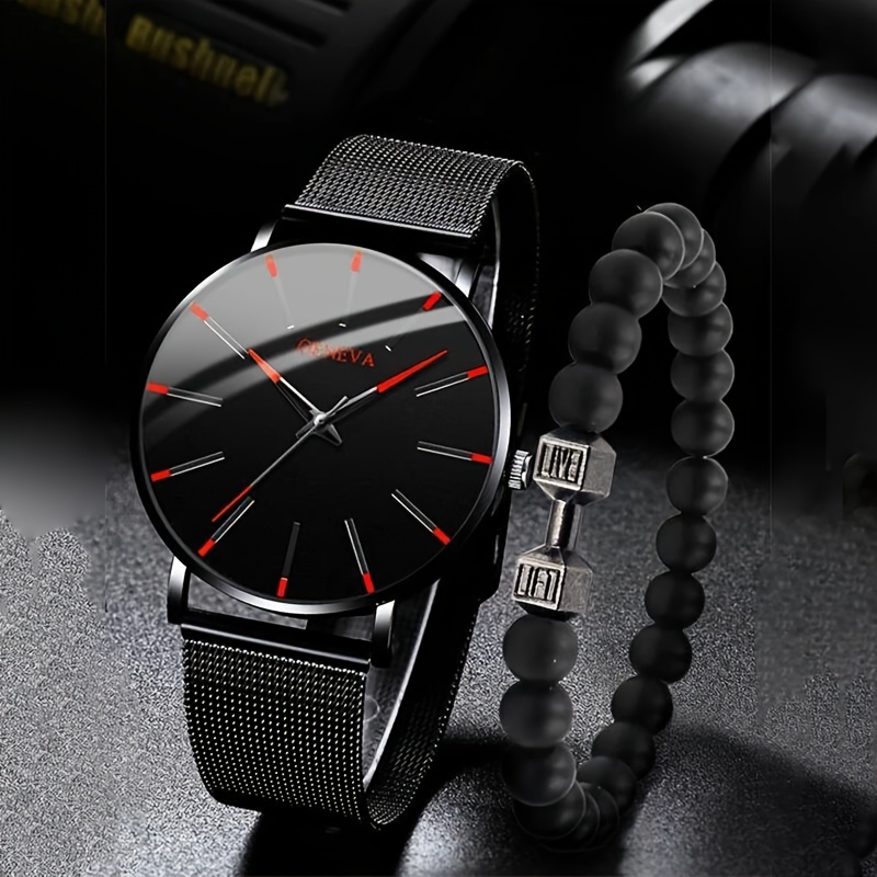 

Men's Simple Round Waterproof Pointer Quartz Watch & 1pcs Bracelet, Ideal Choice For Gifts