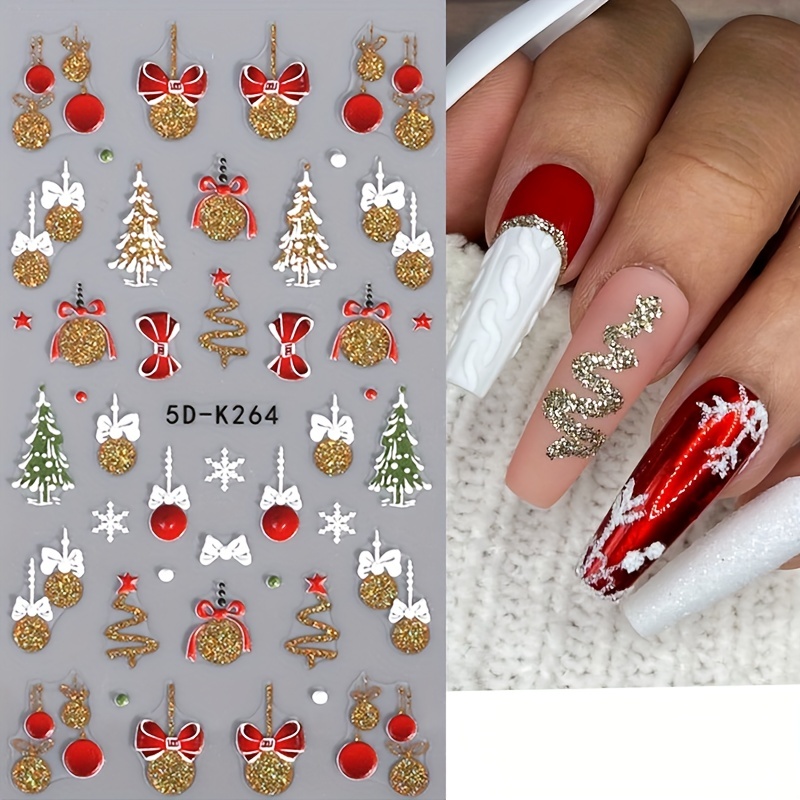9Pcs Gold Laser Color Christmas Colorful Nail Art Stickers Cartoon
