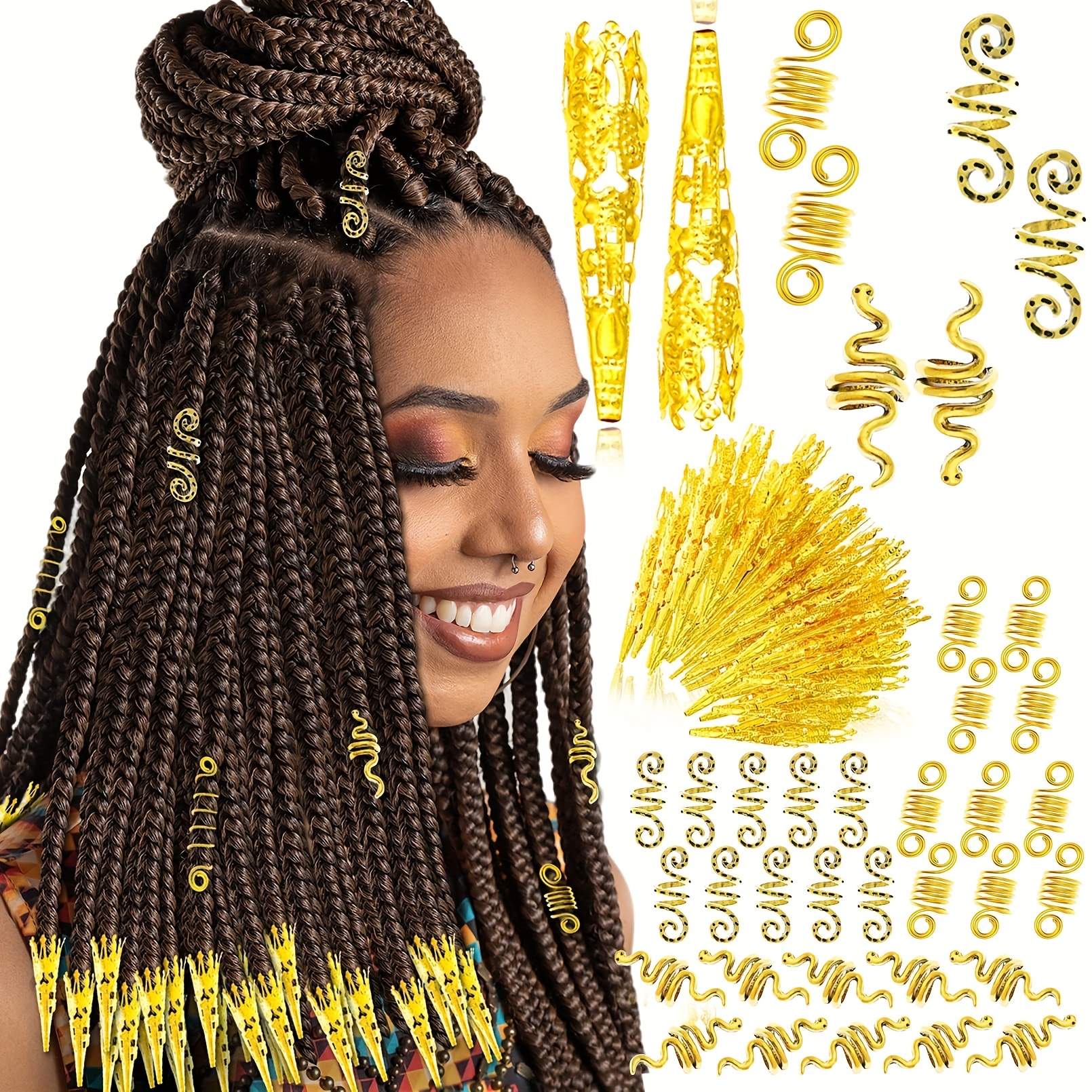 Crystal Spiral Loc Jewelry Gold Stars Braid Hair Jewels Rings Coiling  African Dreadlock Accessories for (Pack of 18)