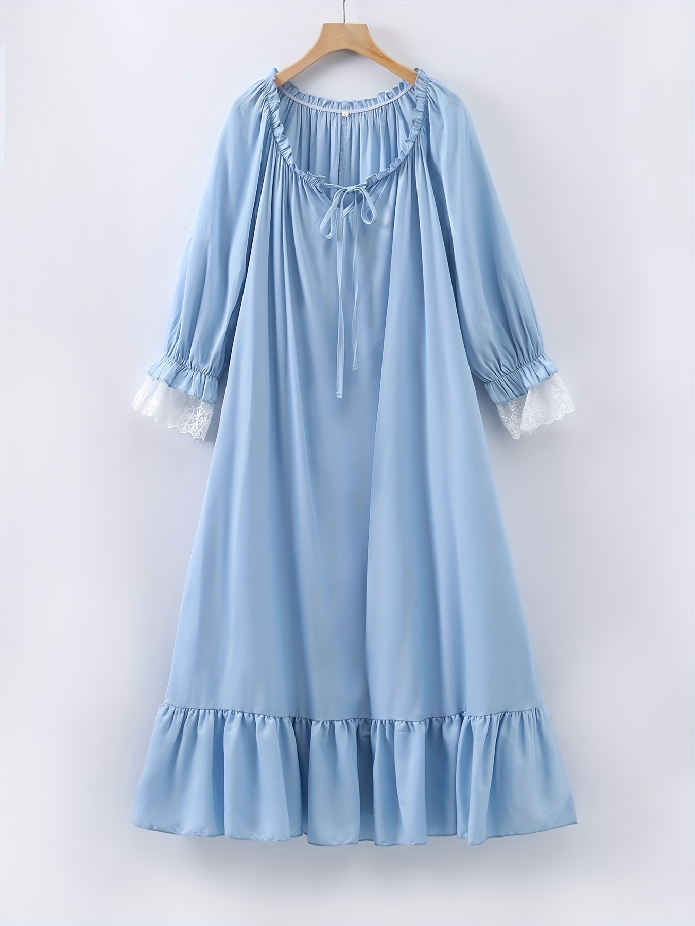 Lace Trim Princess Nightdress Sweet Cute V Neck Ruffle Hem - Temu