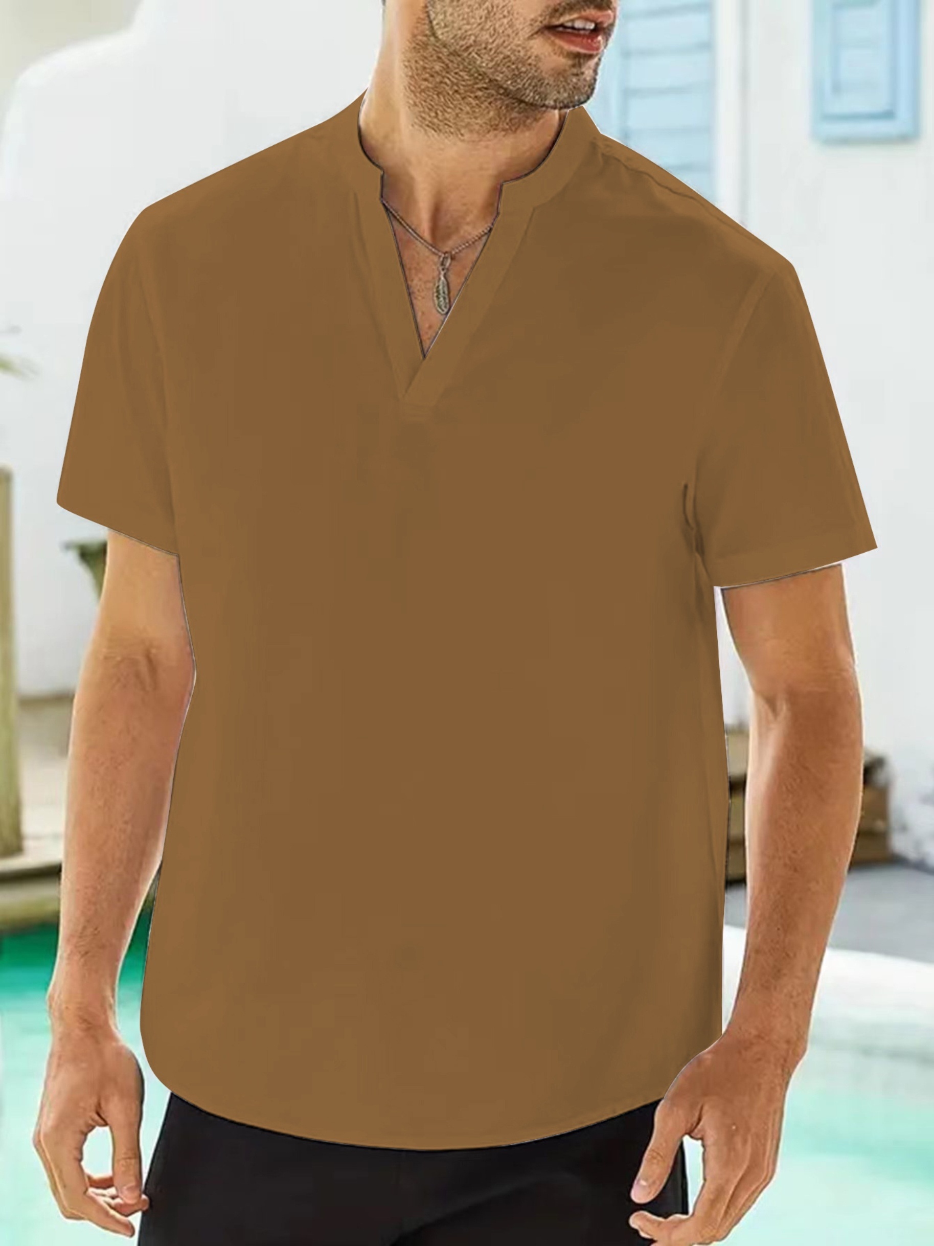 mens casual v neck short sleeve shirt mens shirt for summer vacation resort tops for men gift for men