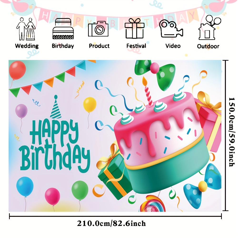 1pc, Happy Birthday Photography Backdrop, Vinyl Rainbow Cake Pattern Baby  Shower Party Cake Table Decoration Banner Photo Booth Props 82.6X59.0 Inch/9