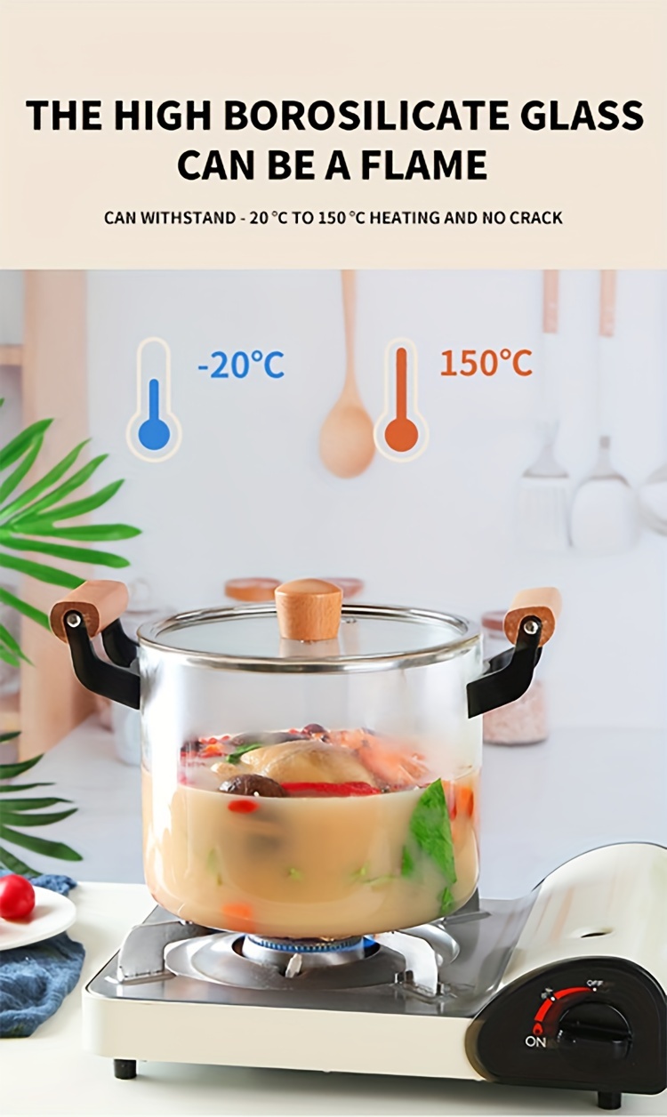 1pc soup pot with lid and double wooden handle glass pots for cooking household kitchen glass cooker for   soup juice   glass cookware kitchen supplies details 2