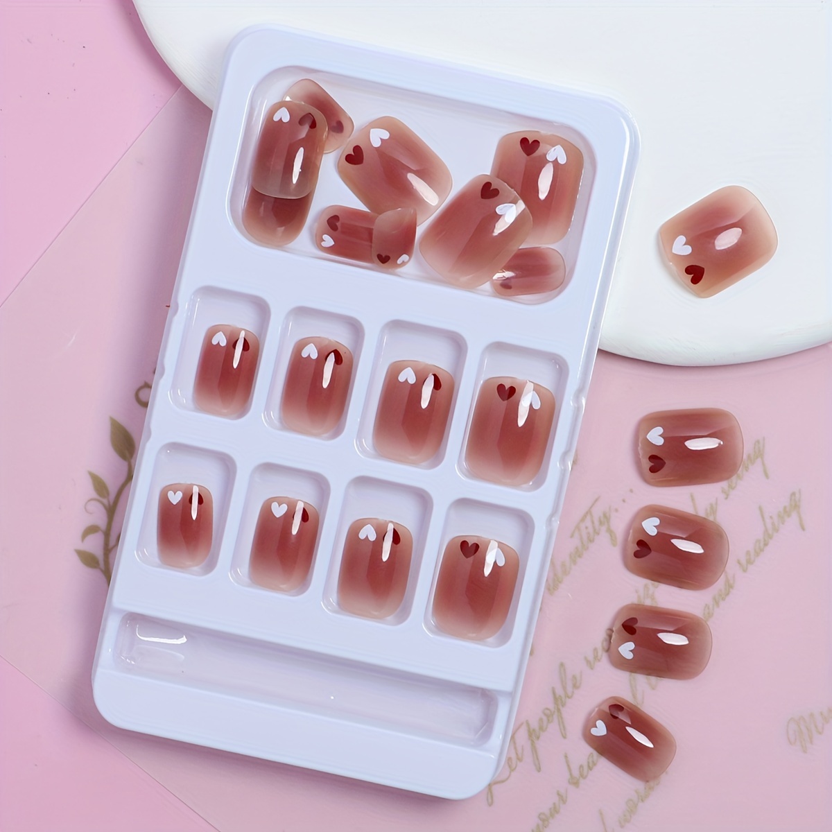 [Perfect Gift for Girls/Womens] Fofosbeauty 24pcs Short Square Fake Nails False Nails Glossy Press on Nails for Women and Girls, Matte Jelly Heart