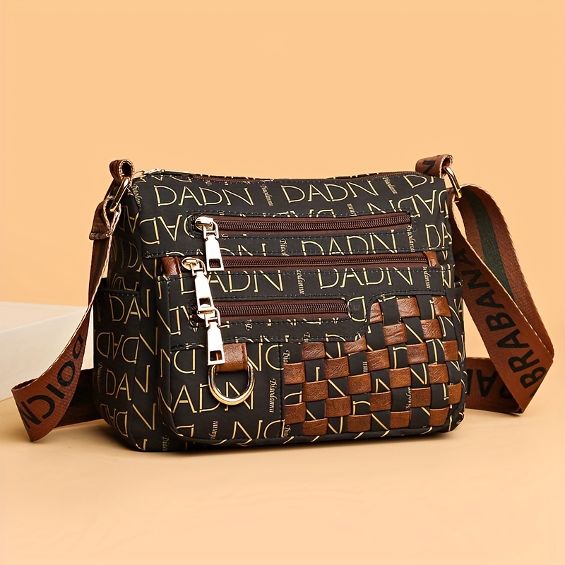 Retro Style Woven Crossbody Bag, Letter Print Shoulder Bag, Women's Multi  Pockets Purse - Temu