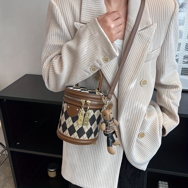 Mini Argyle Pattern Handbag, Fashion Cylinder Bucket Purse, Women's  Crossbody Bag With Bunny Doll (6.24*5.46*4.68) Inch - Temu United Kingdom