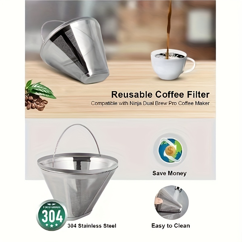  Stainless Steel Reusable Coffee Filter Compatible with