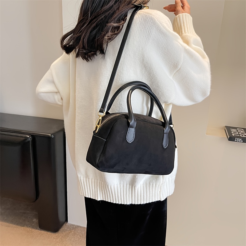 Fashion Top Handle Dome Bag, Solid Color Simple Shoulder Bag, Women's Casual Nadbag, Crossbody Bag & Purse,Temu