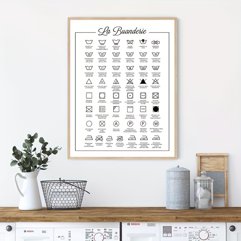 French Laundry Symbol Sign Prints, Black and White Poster, Affiche