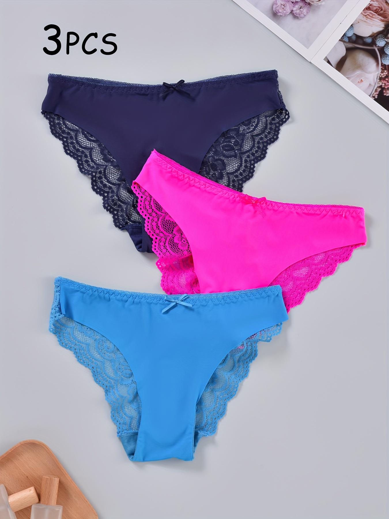Contrast Lace Briefs Soft Comfy Stretchy Intimates Panties - Temu