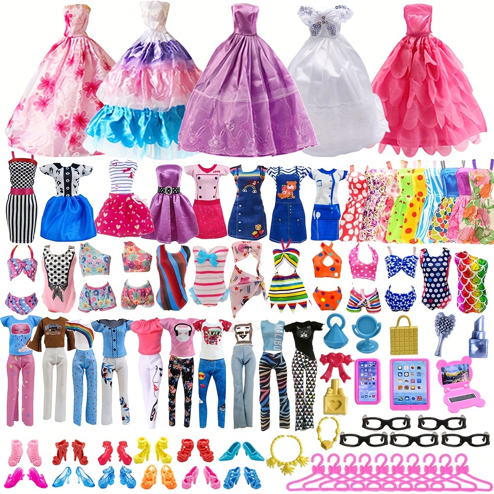 10 Sets Doll Clothes Outfits Dress Shoes Bag And Accessories For