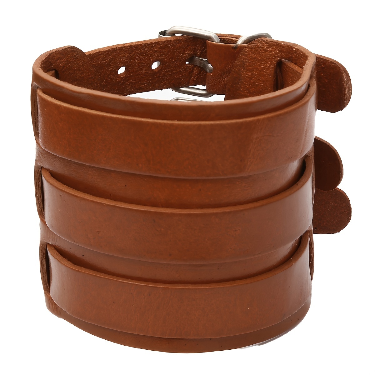 Punk Style Braided Leather Bracelet - Wide Adjustable Cuff Bangle For Men